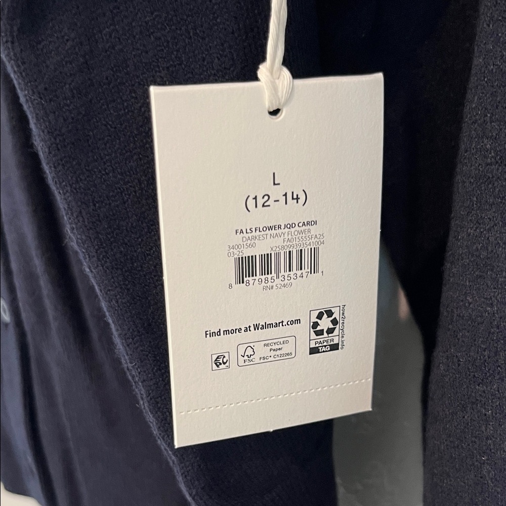 Free Assembly Navy Floral Jacquard Crewneck Shrunken Cardigan Sweater Midweight - Picture 7 of 10